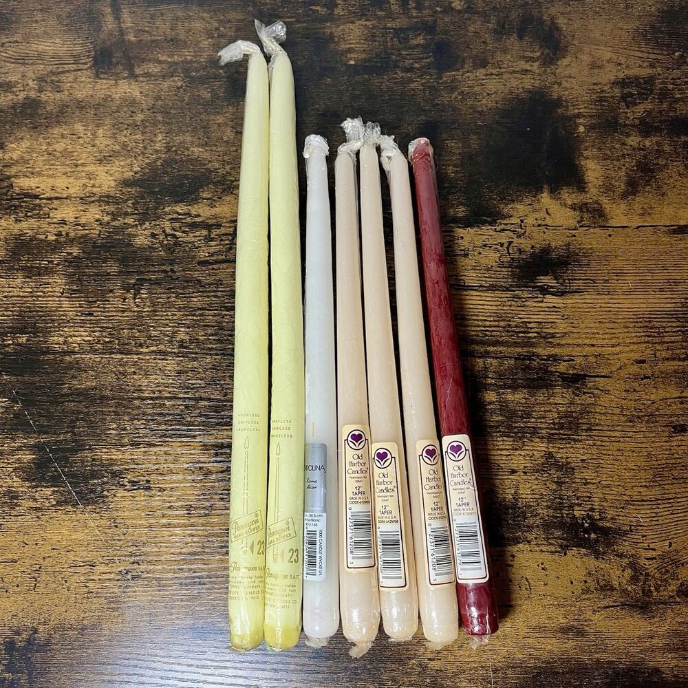 Vintage Taper Candles Lot of 7 New Sealed 12” & 15” Assorted Colors & Brands